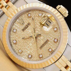 ROLEX LADIES DATEJUST FACTORY JUBILEE DIAMOND DIAL 18K WATCH